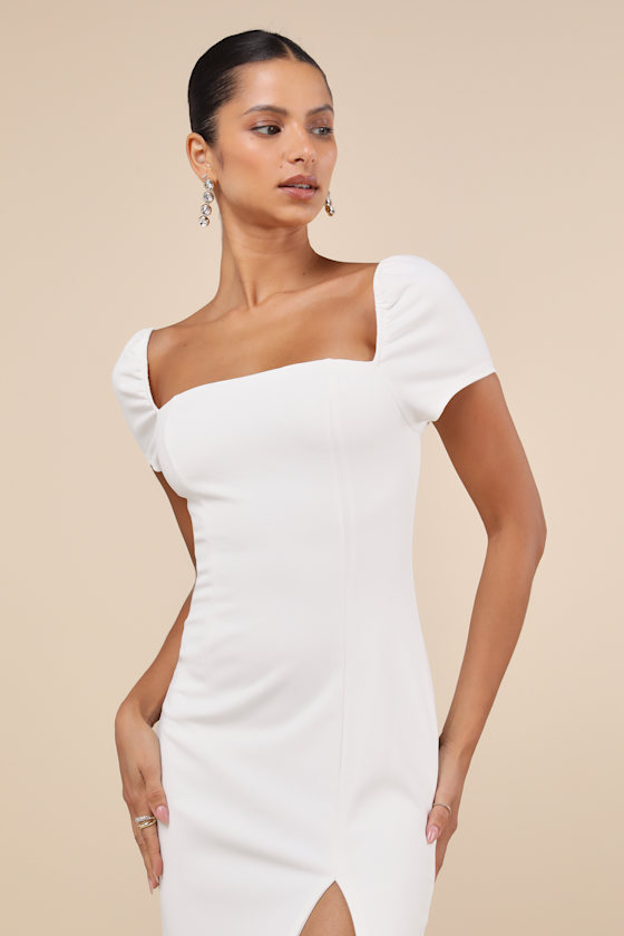 Lulus Magnificent Impression White Square Neck Short Sleeve Maxi Dress In White