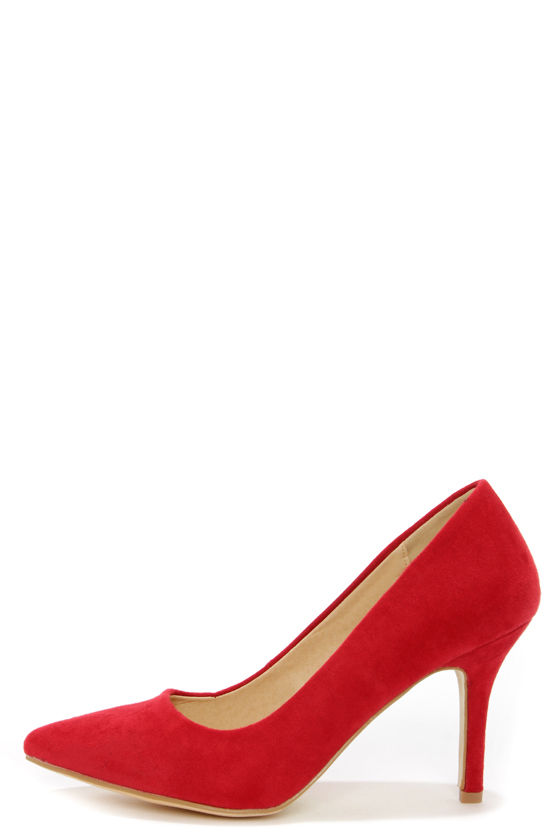 red pointed high heels