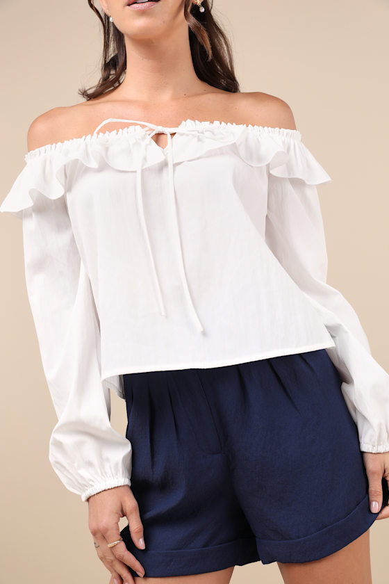 トップス Balloon Shoulder Top Women Sexy One Shoulder Tops Shirt Long Sleeve Club Party