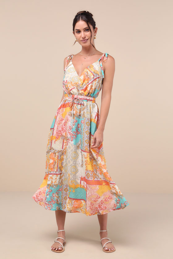 Shop Lulus Charming Cuteness Multi Paisley Print Tie-strap Midi Dress