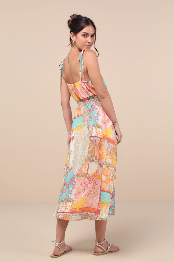 Shop Lulus Charming Cuteness Multi Paisley Print Tie-strap Midi Dress
