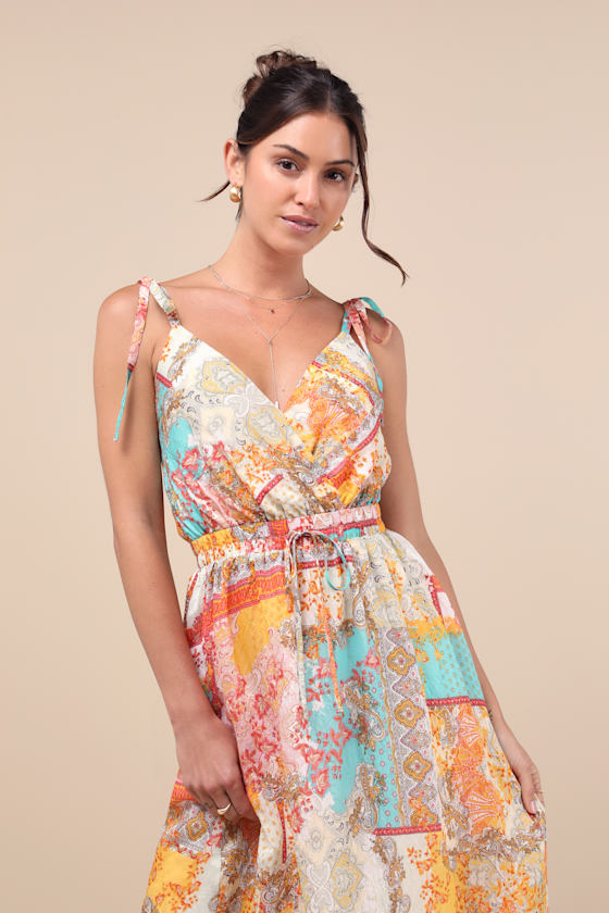 Shop Lulus Charming Cuteness Multi Paisley Print Tie-strap Midi Dress