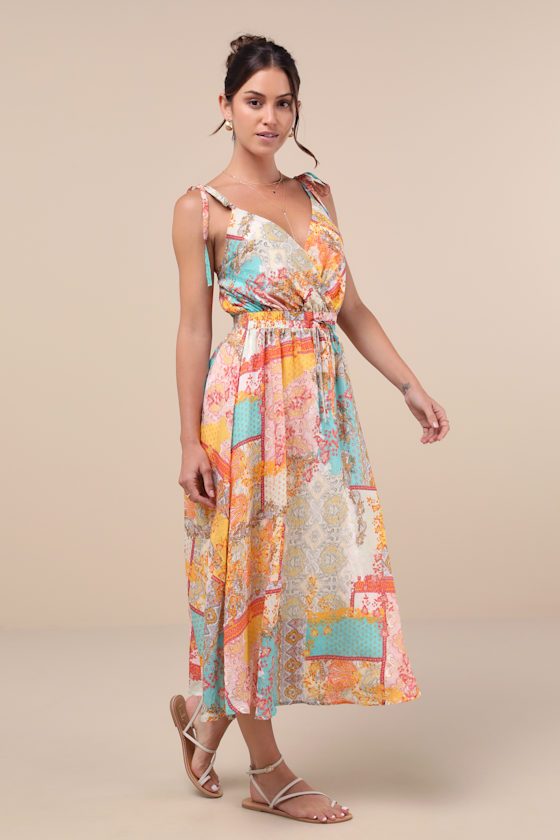 Shop Lulus Charming Cuteness Multi Paisley Print Tie-strap Midi Dress