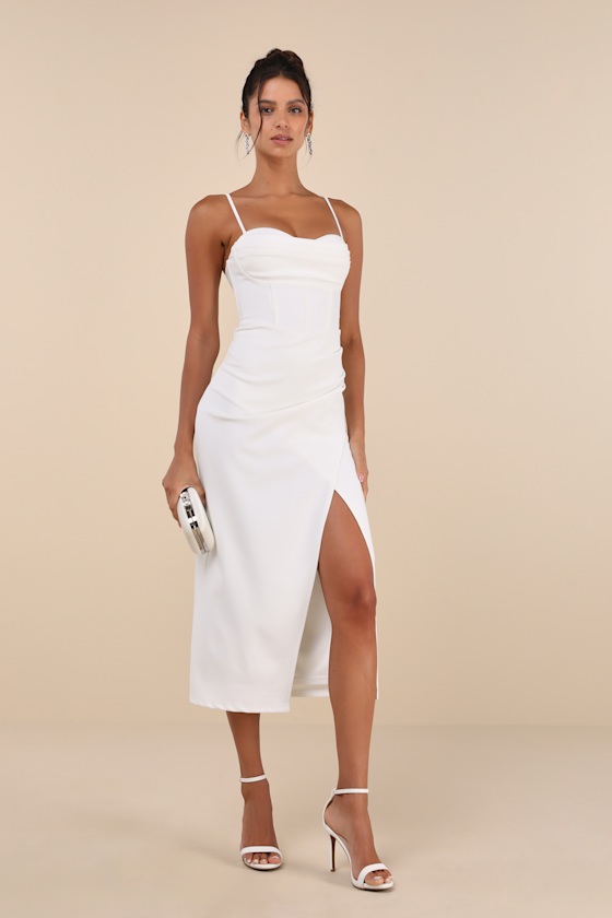 Always Turning Heads White Bustier Tulip Midi Dress 1