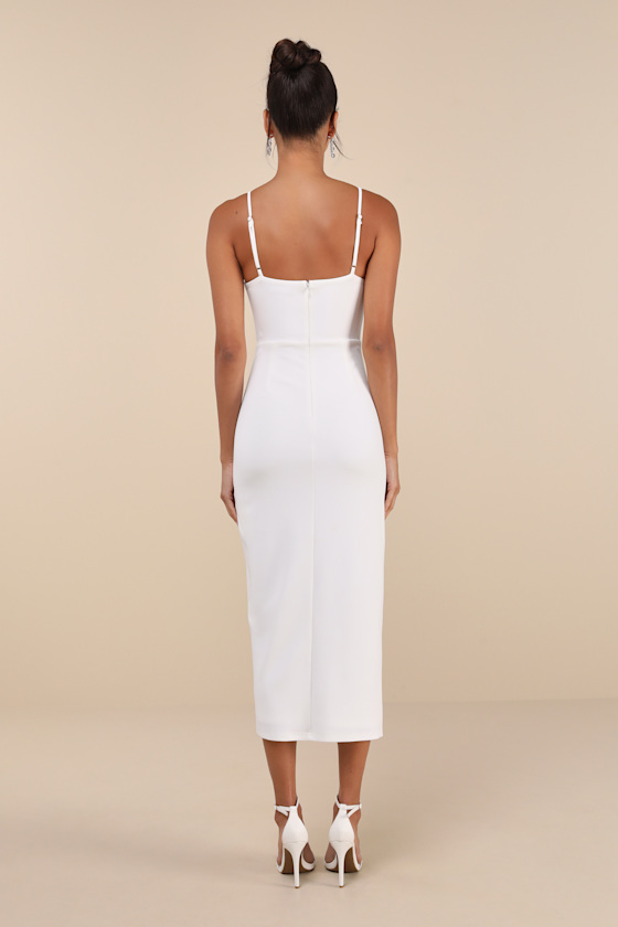 Lulus Always Turning Heads White Bustier Tulip Midi Dress In White