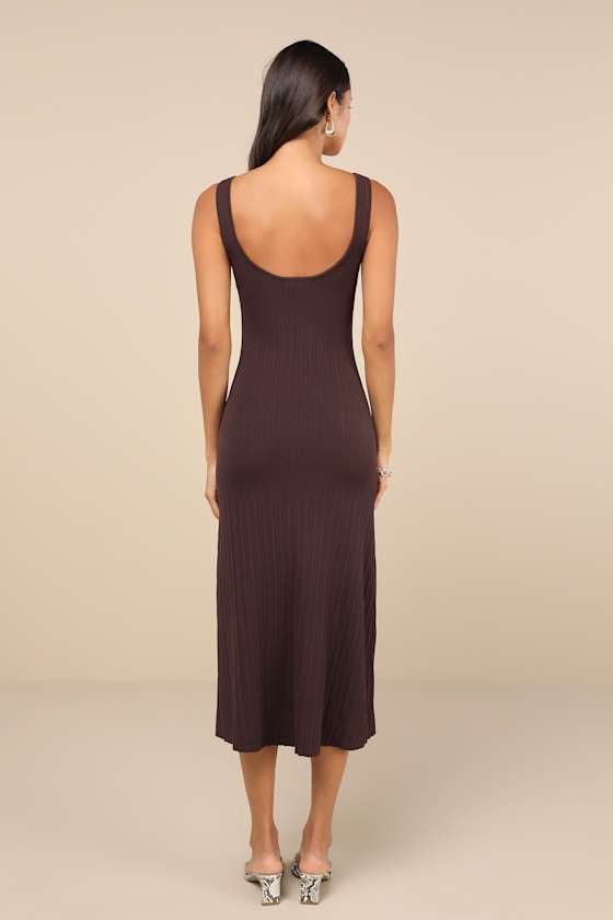 Lulus Majorly Stylish Brown Ribbed Knit Sleeveless A-line Midi Dress In Brown