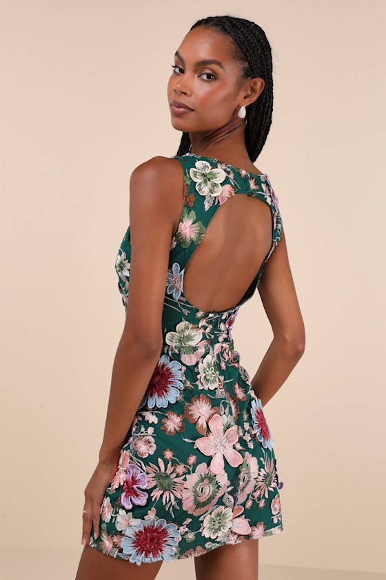 Special Something Green 3D Floral Embroidered Mini Dress 1
