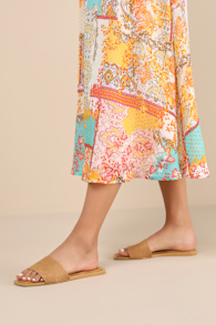 Brenner Camel Flat Square-Toe Slide Sandals 1