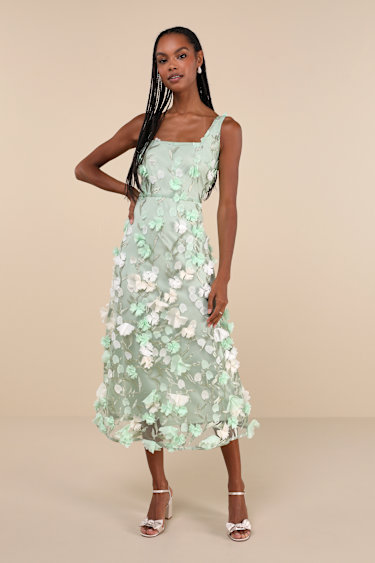 Mint Green Dress - Sleeveless Dress - 3D Floral Applique Dress - Lulus