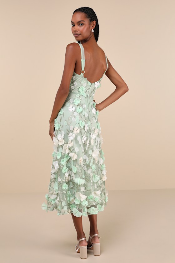 Elite Cutie Mint Green Mesh 3D Floral Embroidered Midi Dress 4