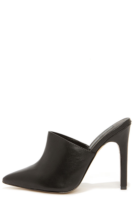 Mia Limited Jethro Black Leather Pointed Toe Mules 1
