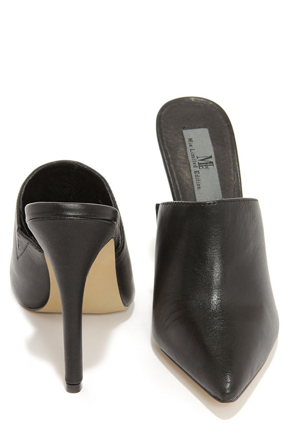 Mia Limited Jethro Black Leather Pointed Toe Mules 2