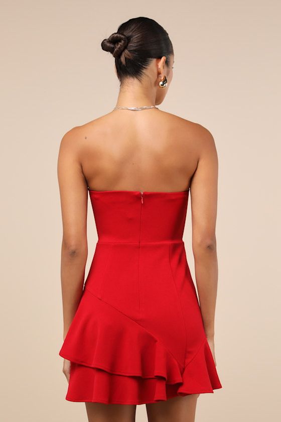 Sultry Intentions Red Strapless Ruffled Mini Dress 3