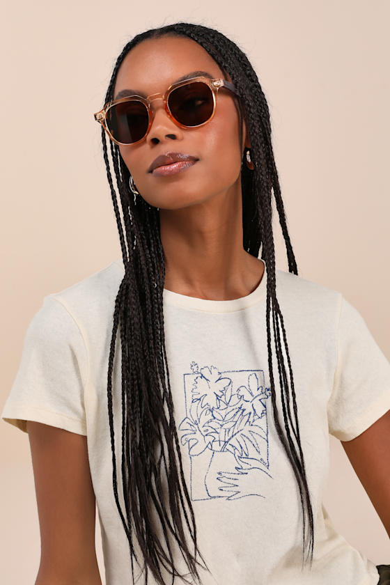 Brown and Clear Sunglasses - Round Sunglasses - Shades - Sunnies - Lulus