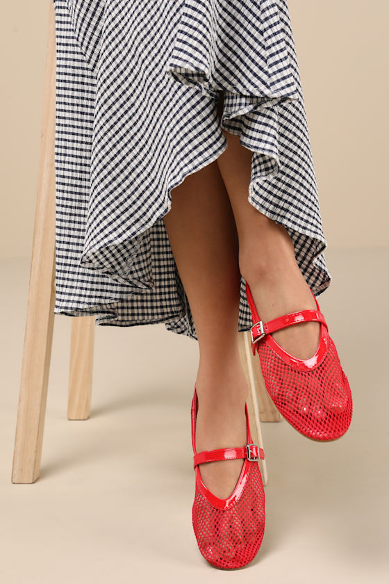 Nolita Red Mesh Buckle Ballet Flats 1