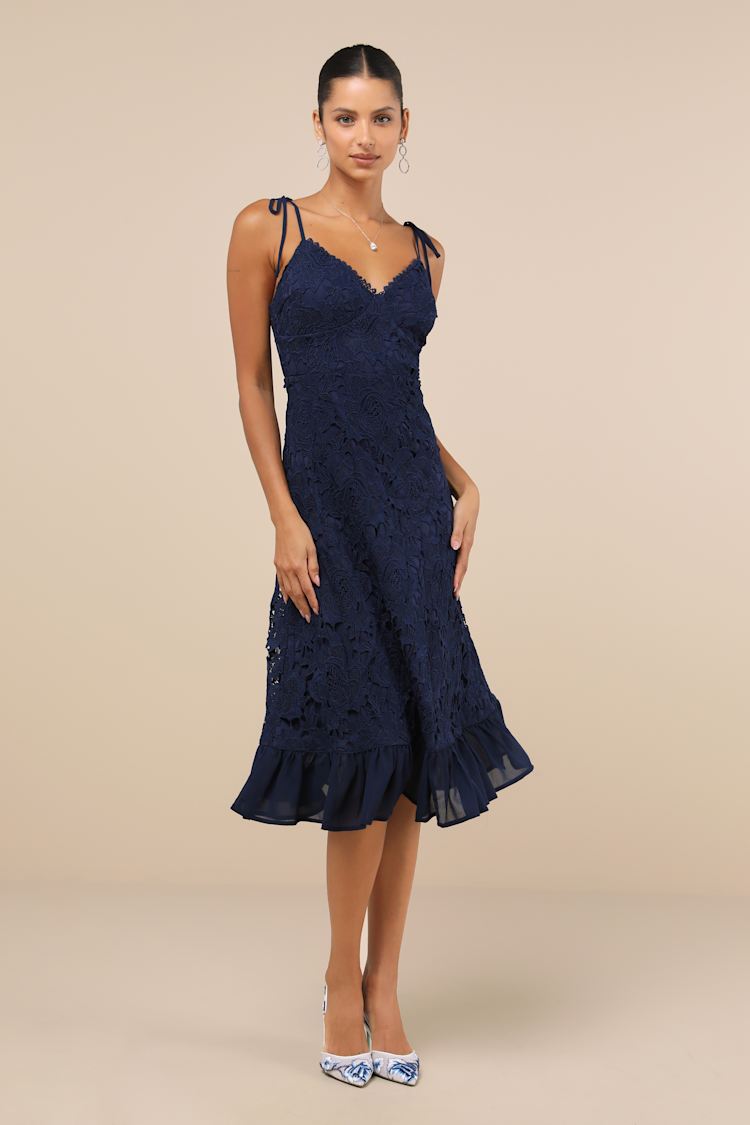 chinese dress ladies Giada Navy Lace Deep V Long Sleeve Maxi Dress (Archive Sale) main image 1