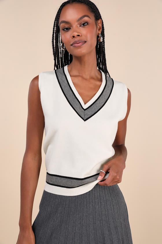 Exquisite Potential Ivory Striped Sweater Vest Top 1