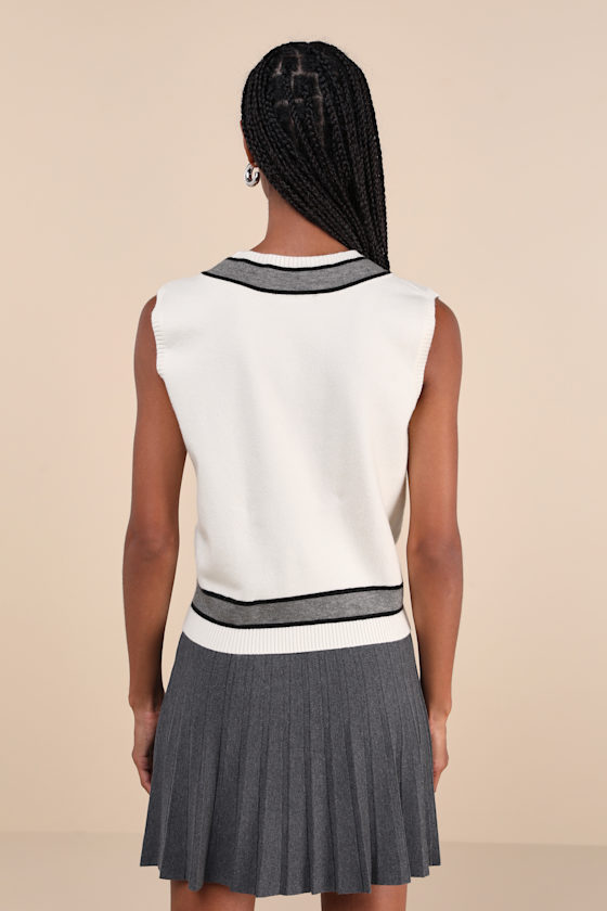 Lulus Exquisite Potential Ivory Striped Sweater Vest Top In Ivory