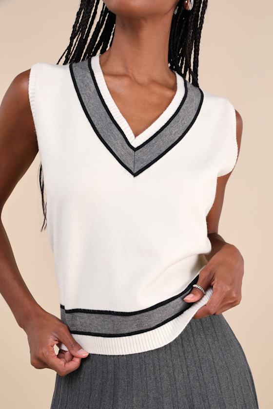 Lulus Exquisite Potential Ivory Striped Sweater Vest Top In Ivory