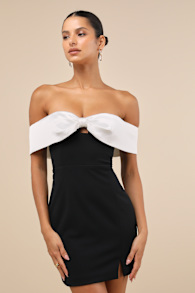 Extravagant Moment Black and White Off-the-Shoulder Mini Dress 3