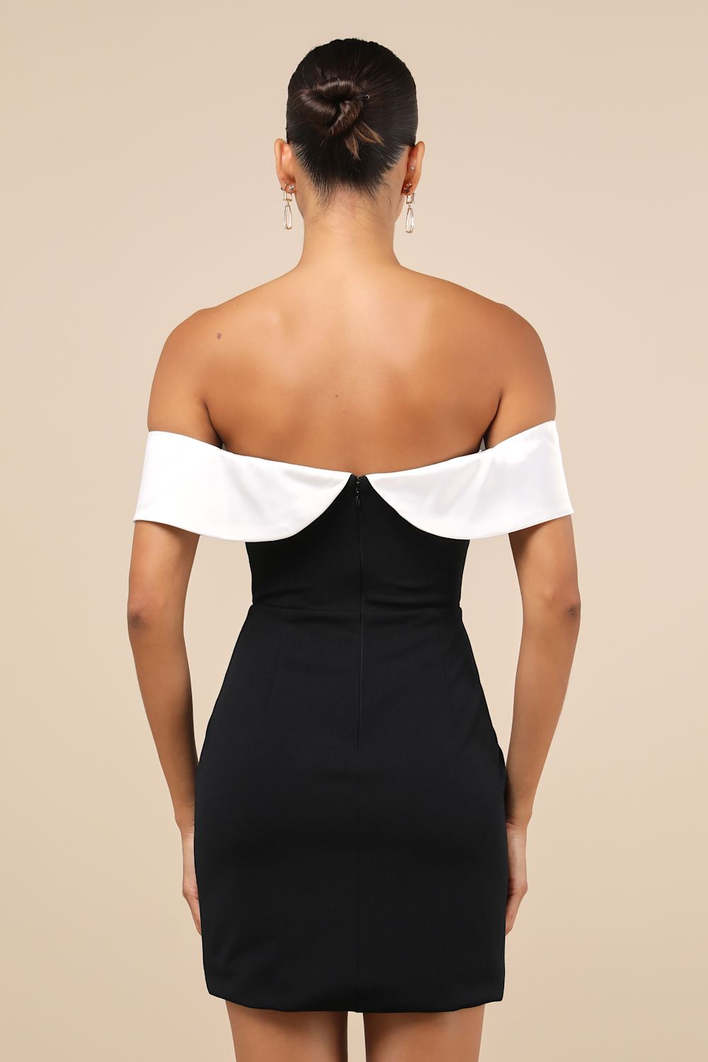 Extravagant Moment Black and White Off-the-Shoulder Mini Dress