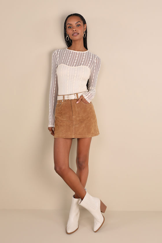 Cream Sheer Top - Lace Long Sleeve Top - Sheer Lace Shirt - Top