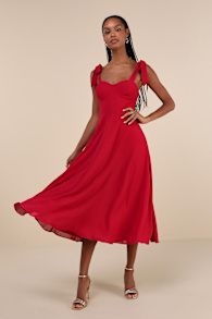 Sophisticated Charisma Berry Red Tie-Strap A-Line Midi Dress 2