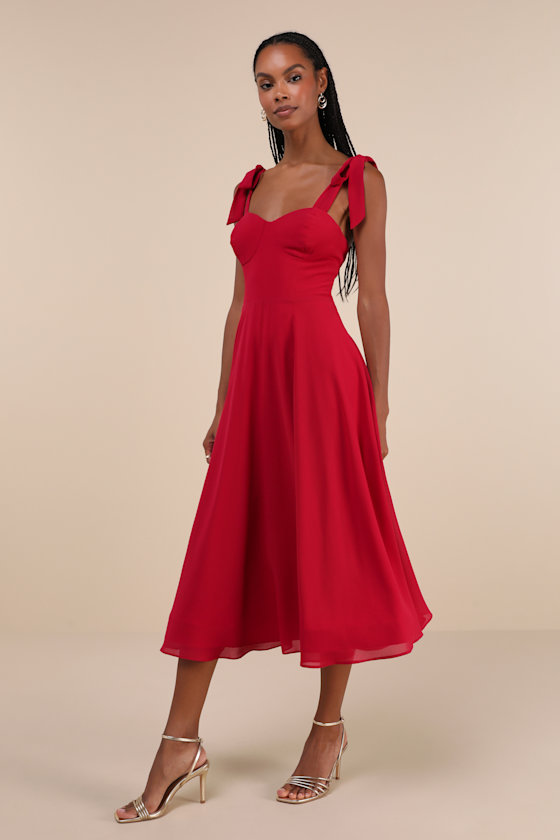 Lulus Sophisticated Charisma Berry Red Tie-strap A-line Midi Dress In Berry Red