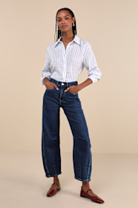 The Franklin Dark Wash High-Rise Barrel Jeans