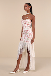 Prettiest Entrance Blush Pink Floral Lace Strapless Maxi Dress 2