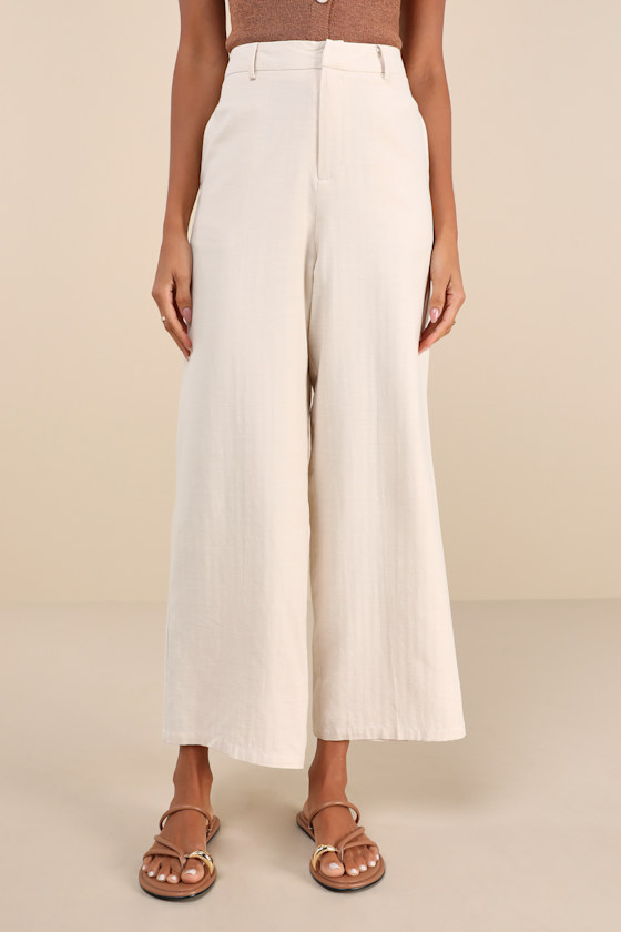 Beige High Rise Tailored Pants main image 1