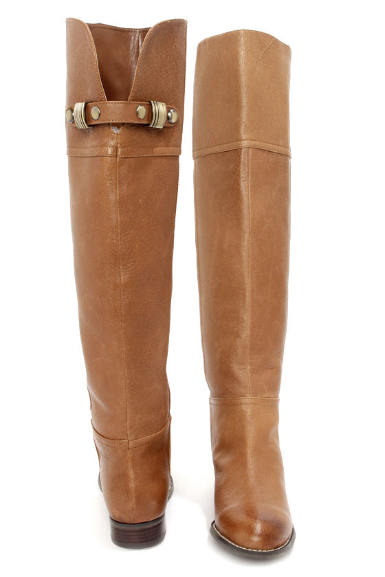 cognac over the knee boots