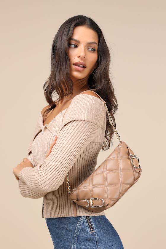 【Steve Madden】Glossy Chain Quilted Shoulder Bag Steve Madden Elodie Quilted Crossbody, Black/Black: Handbags