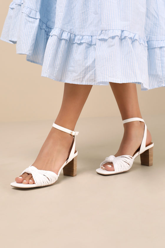 Jaylea White Knotted Ankle Strap High Heel Sandals 1