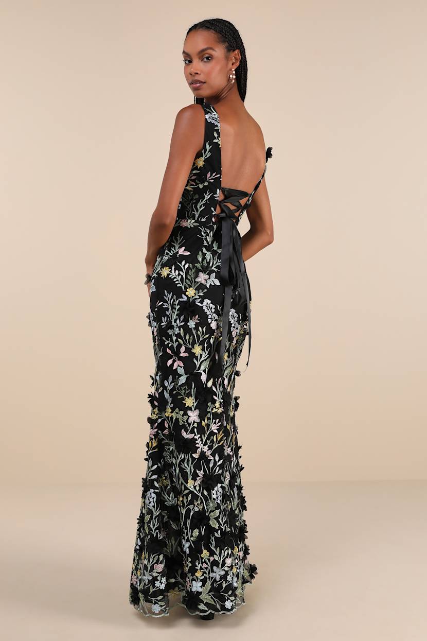 knee length dresses for ladies Vintage Victoria's Secret Black Floral Sheer Open Back Maxi Dress –  KTRcollection main image 1