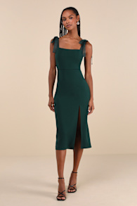 Romantic Celebration Emerald Green Tie-Strap Bodycon Midi Dress 4