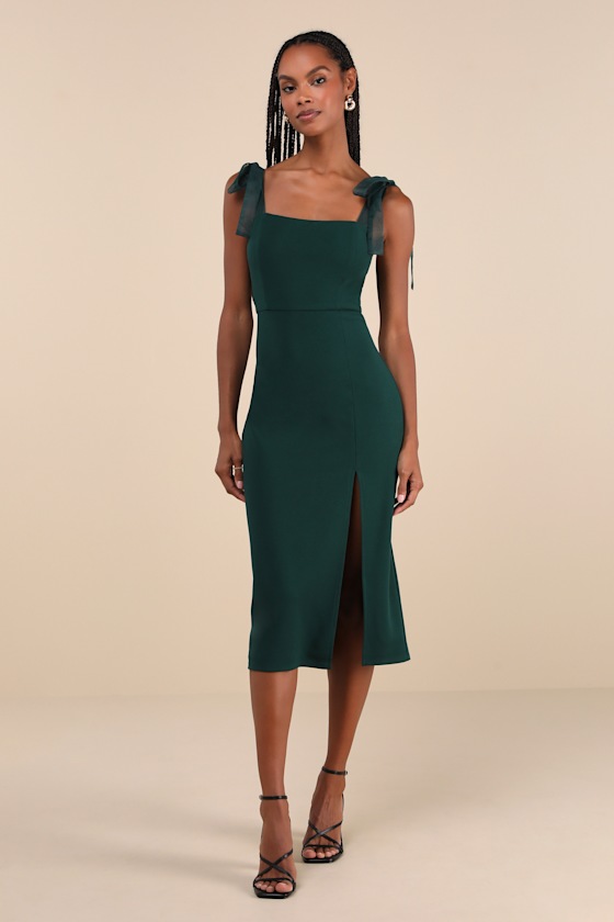 Romantic Celebration Emerald Green Tie-Strap Bodycon Midi Dress 4