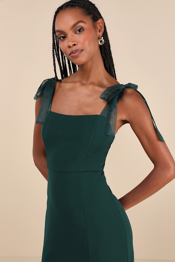 Lulus Romantic Celebration Emerald Green Tie-strap Bodycon Midi Dress In Emerald Green