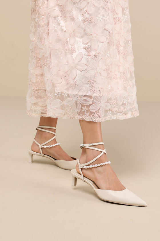Loklyn Pearl Vanilla Leather Pointed-Toe Ankle Wrap Pumps 1