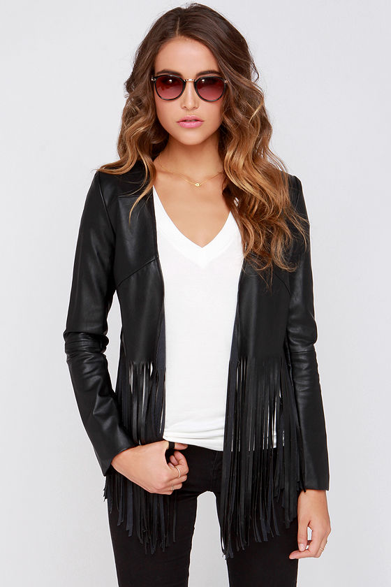 Wild Thing Black Vegan Leather Fringe Jacket