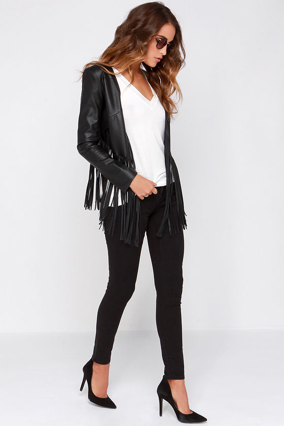 Wild Thing Black Vegan Leather Fringe Jacket Make A Bold Statement With Your Moto Style When You Wear This Leather Biker Jacket From Tom Ford