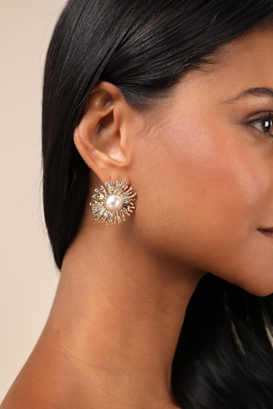 Radiant Display Gold Pearl Statement Earrings 2