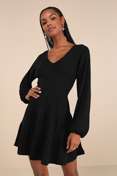 Black Long Sleeve Dress Mini Sweater Dress Sweater Dress Lulus