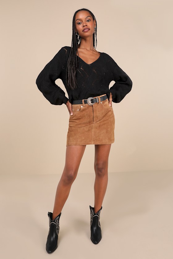 Cute Lifestyle Black Pointelle Knit V-Neck Sweater Top 4