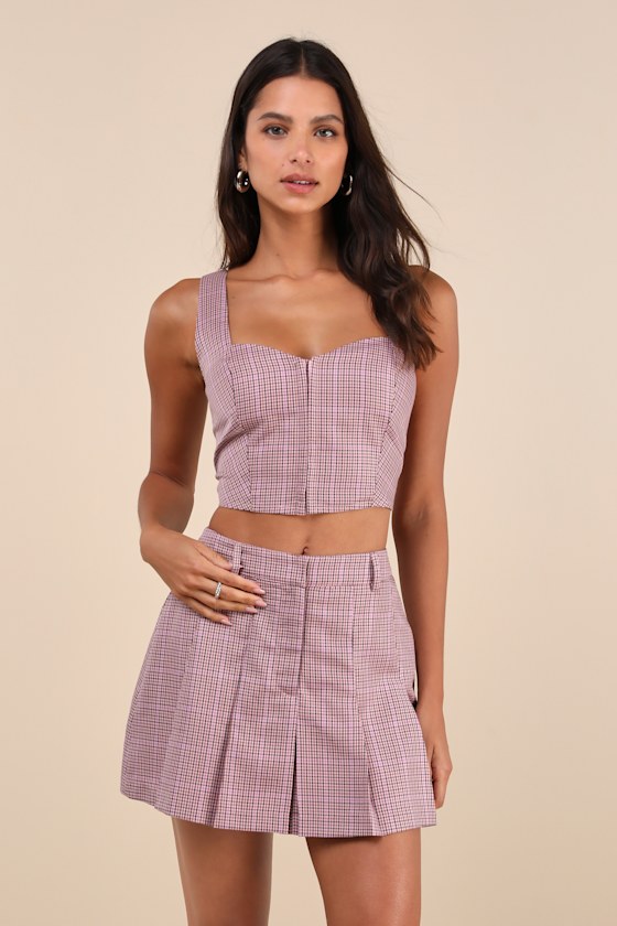 Fetching Flirtation Pink Plaid Cropped Bustier Tank Top 2