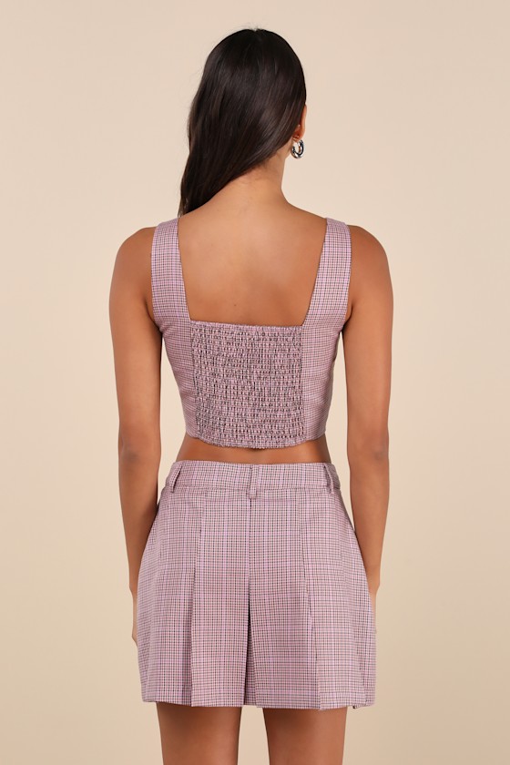 Lulus Cute Perception Pink Plaid Cropped Bustier Tank Top In Pink