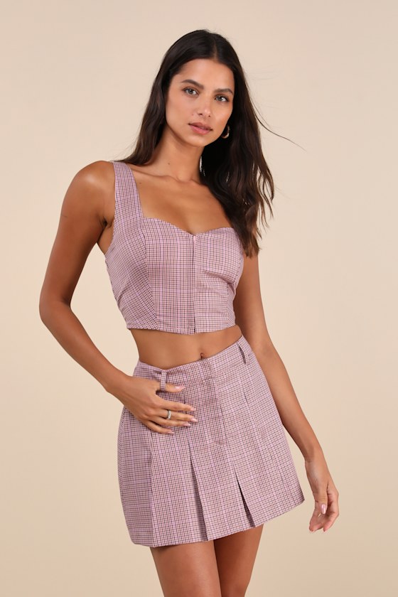 Cute Perception Light Pink Plaid Pleated High-Rise Skort 3
