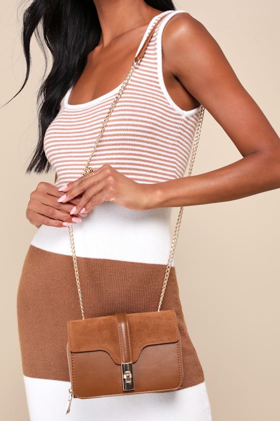 Aesthetic Style Brown Suede Leather Crossbody Bag - thumbnail 4