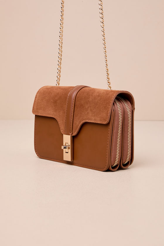 Aesthetic Style Brown Suede Leather Crossbody Bag - thumbnail 6