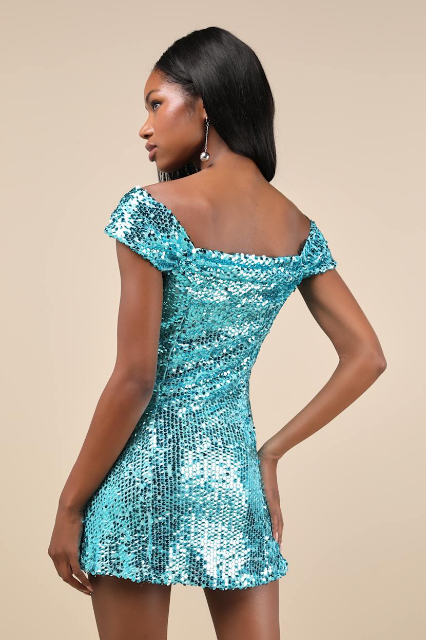 aqua crystal bow off the shoulder mini dress Aquamarine Off-Shoulder Mini Dress Dechen Couture
